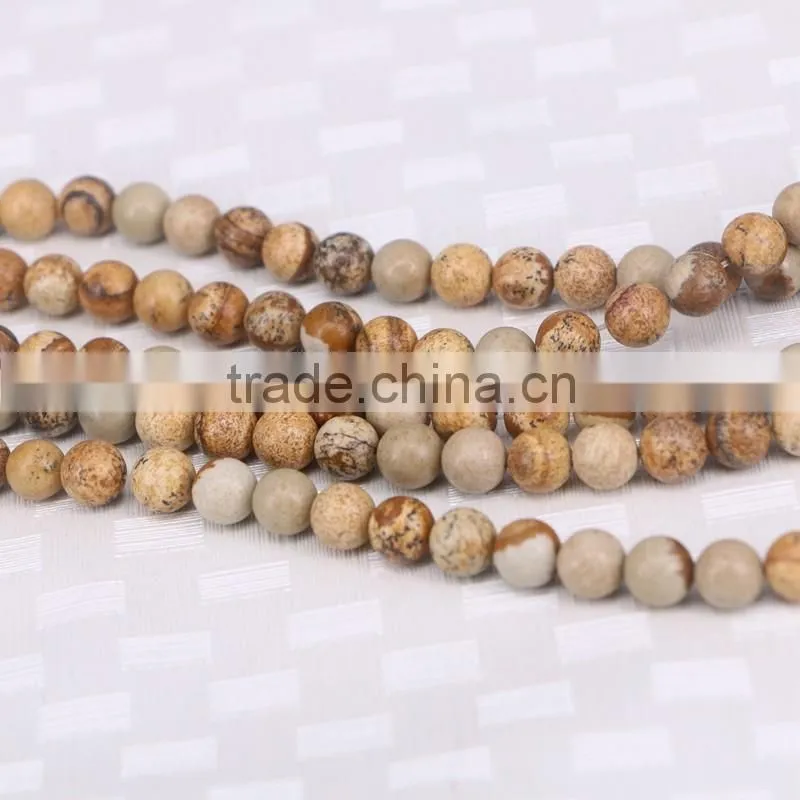 Brown Round Picture Jasper Beads Natural Stone Beads 8mm Strand 15"/Diy For Jewelry Making