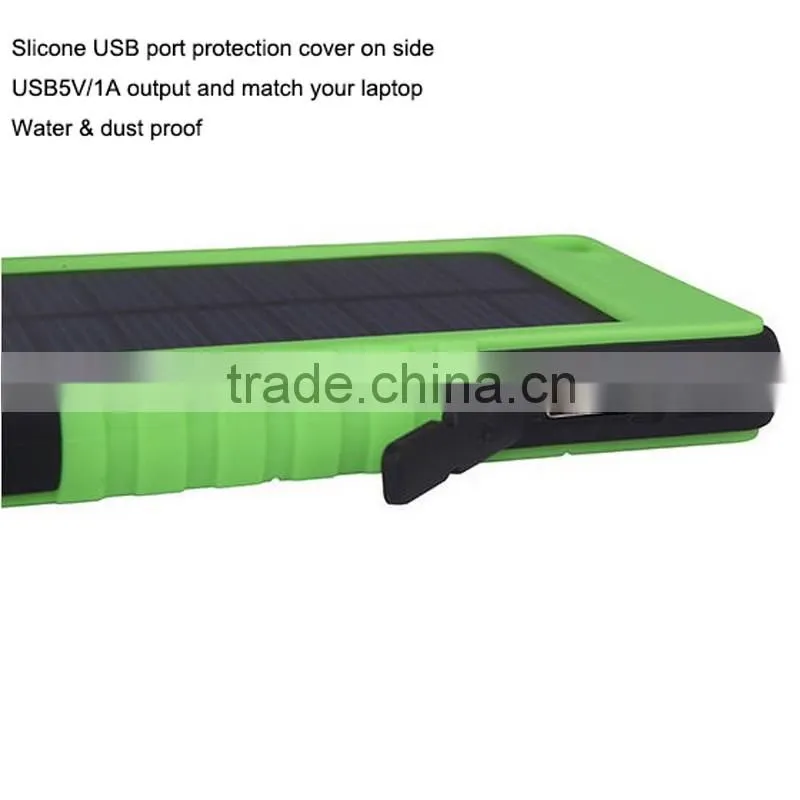Water proof mini solar power bank 5000mah with Hanging hole and super led light
