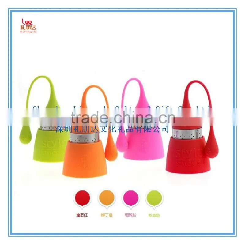 HOT! Set of 2 Loose siliconeTea Infuser Strainer with Drip Tray, Cute Silicone Leaf Handle As the Lid with stainless Steel Ball