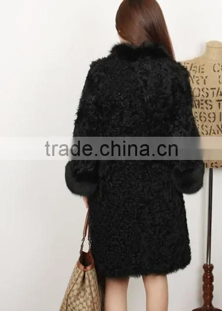 fashion lady's lamb coat for women with fur trim LC96
