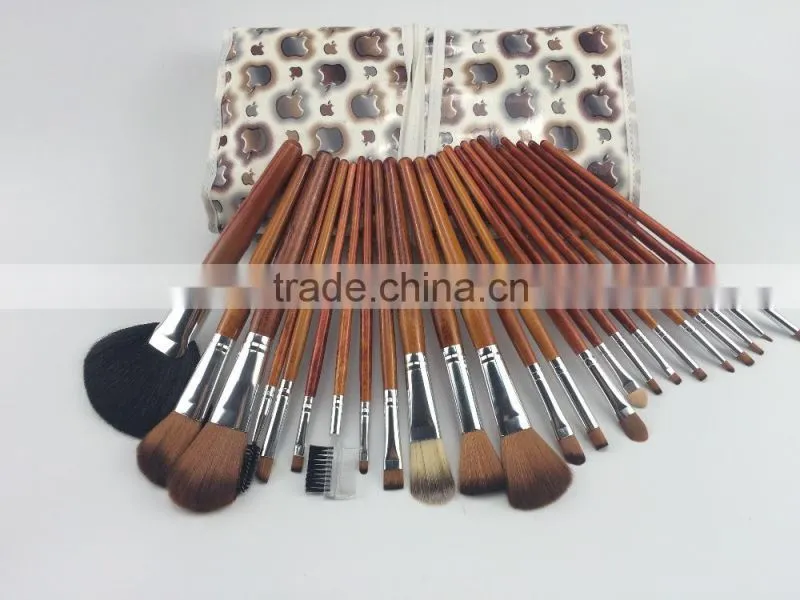 2015 new arrival advantge 24pcs Leopard design wooden handle nylon hair makeup brush set free sample
