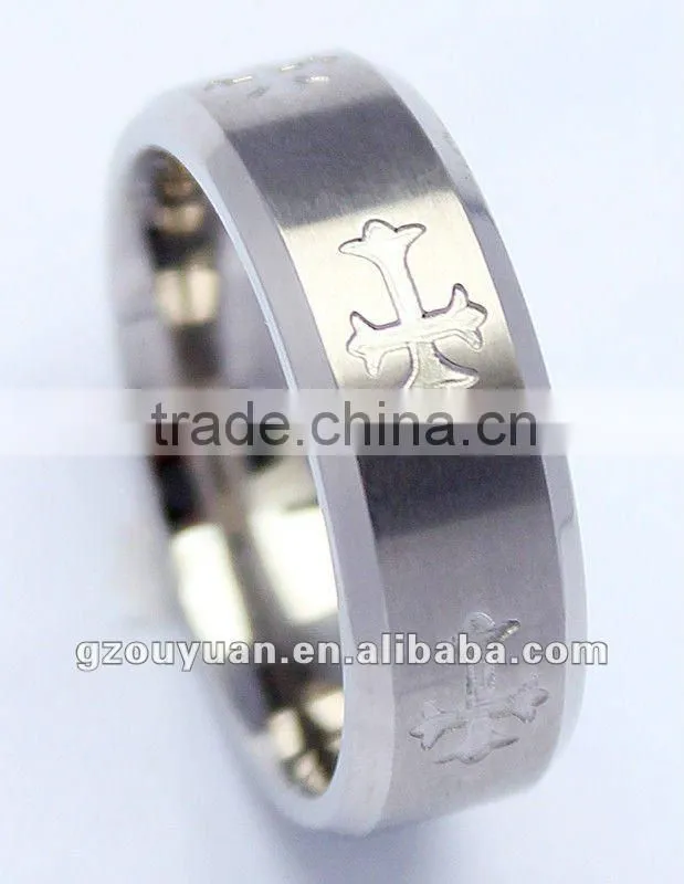 Big cross engraved titanium ring / wholesale price jewelry