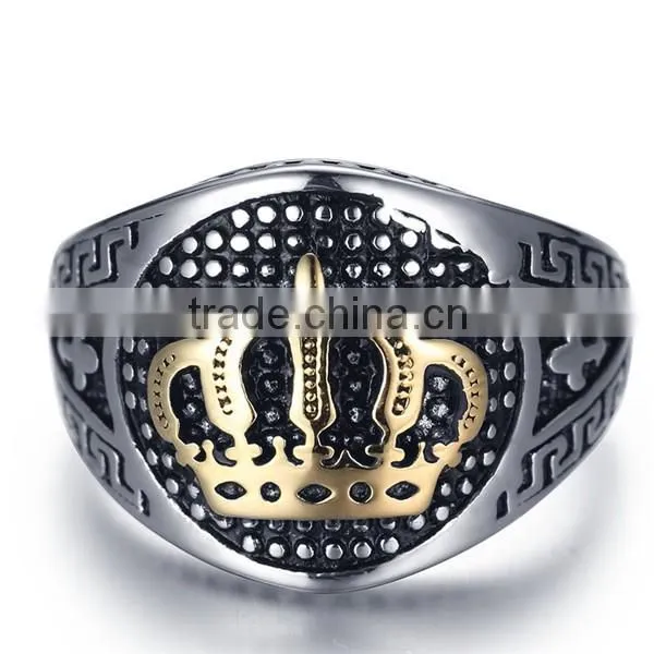 hiphop gothic 316L stainless steel gold crown ring for men