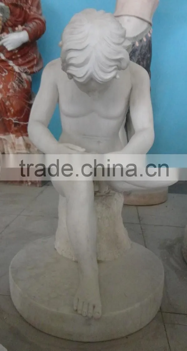 Hand Carved White Marble Nude Young Man Figure Statue
