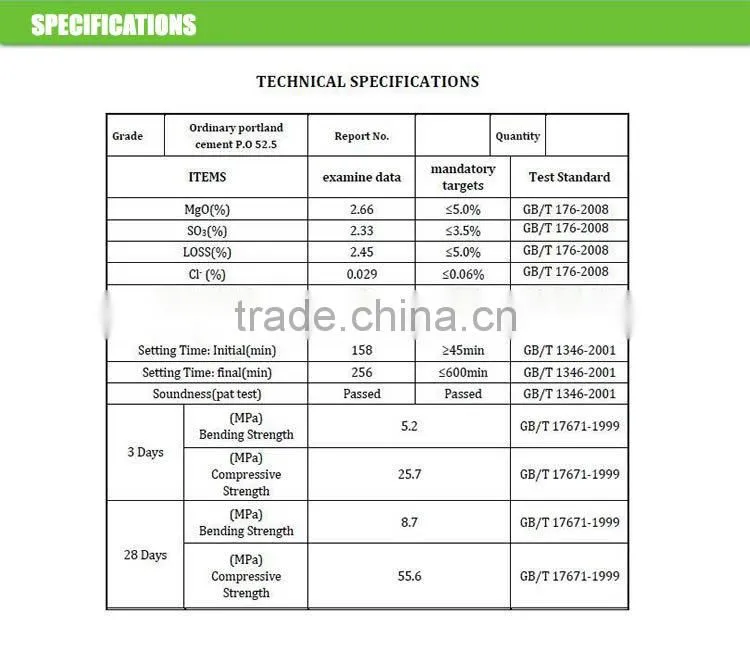 silicate main raw material and grey color ordinary portland cement