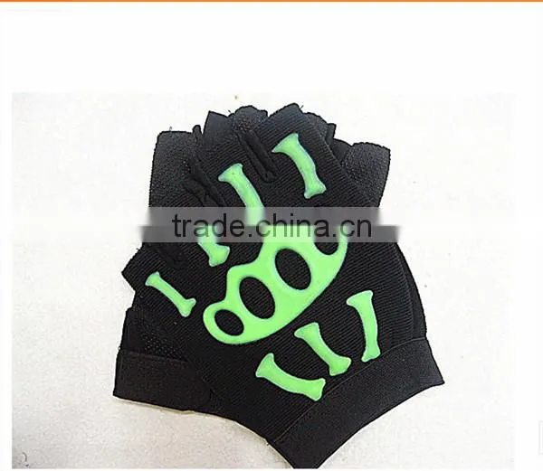 glowing logo Leather Cycling Gloves 1/2 Finger Leather Gloves Fingerless weightlifting glove