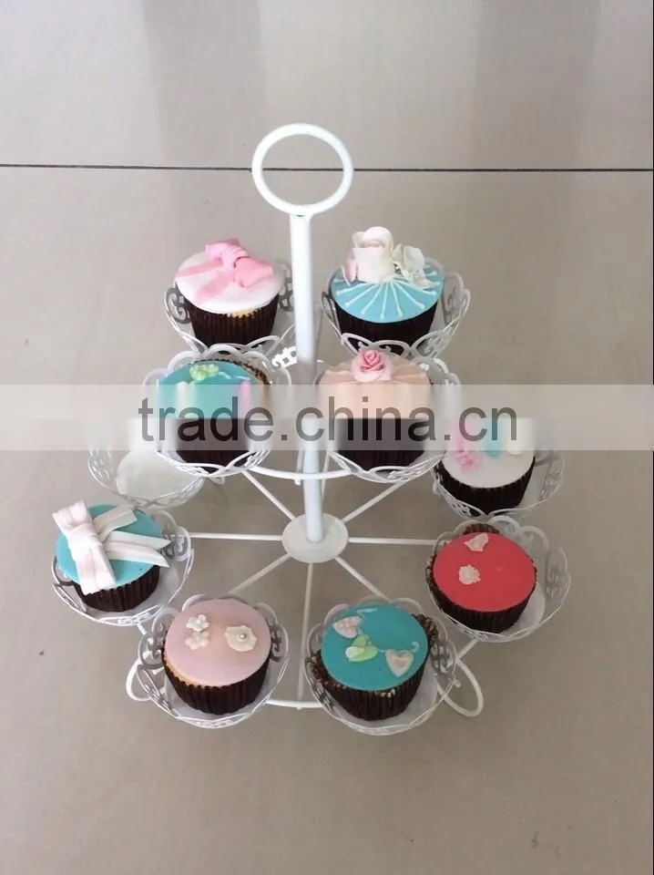 powder coated metal wire white 2-tier Round Shape Wire Cupcake Stand-cake tools-hold 12 cups of cake