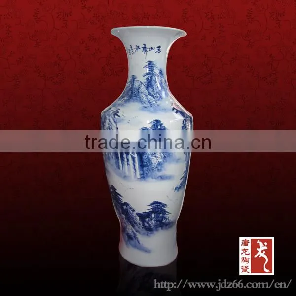 Hand painted big blue and white Chinese ceramic vase adornment
