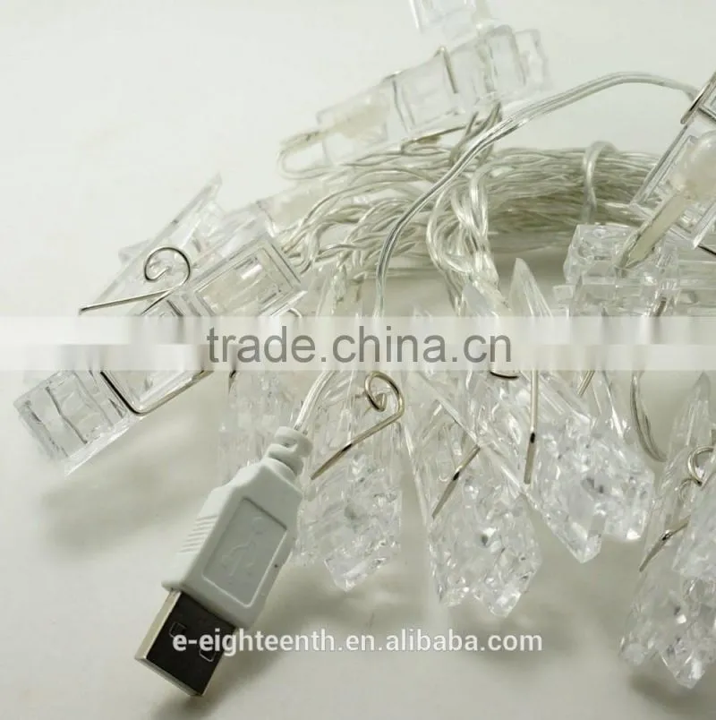 2017 battery Powered LED Photo Clip String Lights Transparent Cable With 20 LED