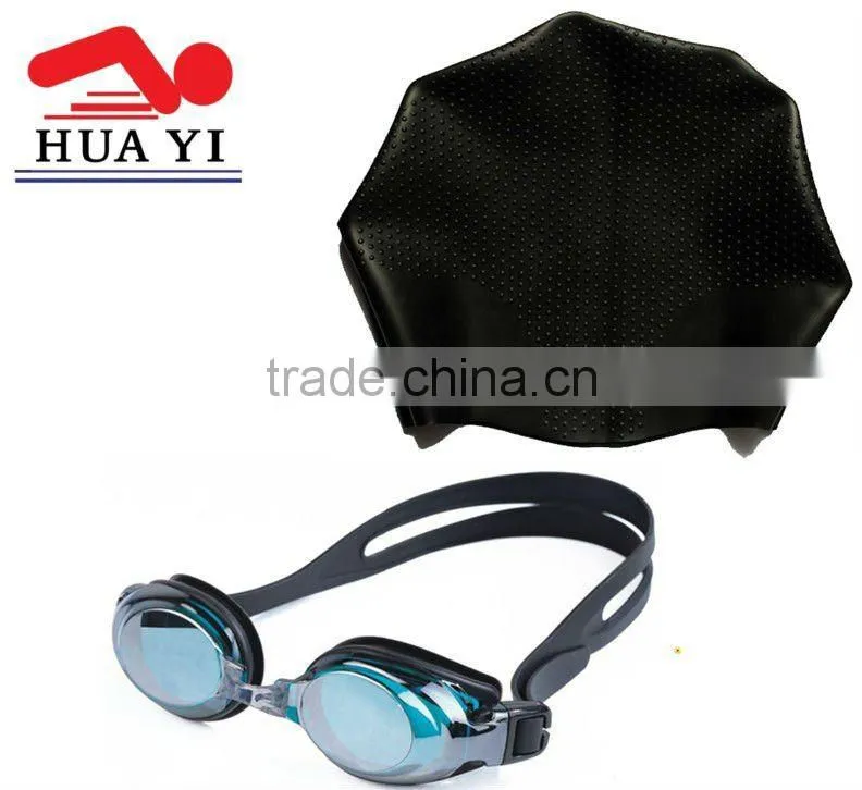New waterproof hot sale silicone swim goggles caps set