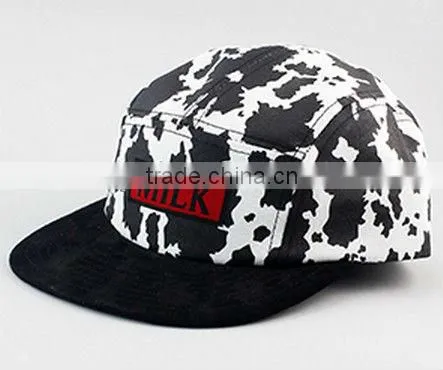 Flat brim adjustable custom 5 panel zebra print hats