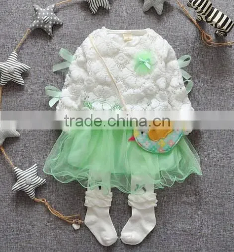 Top quality baby girls dress cheap long sleeve children princess lace top dress