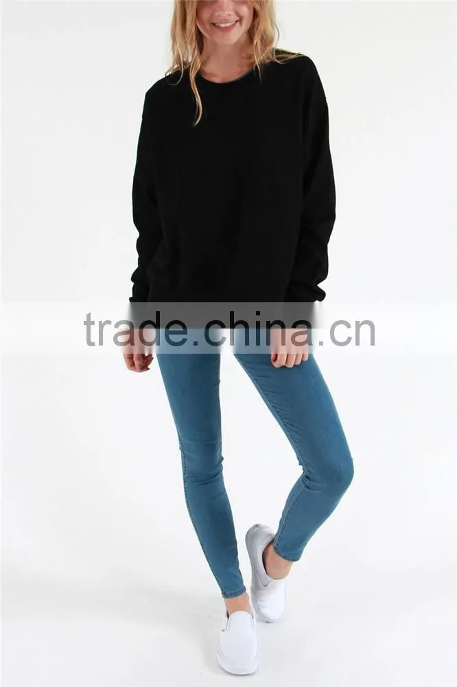 Cheap blank pullover black plain wholesale crewneck sweatshirt