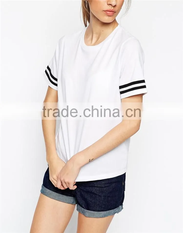 2017 top quality customized printed t shirts with stripe sleeves
