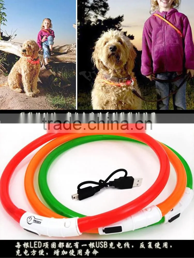 2015 Hotest Pet product led usb rechargeable dog collars, glowing collar waterproof, Flashing LED light Dog Collar