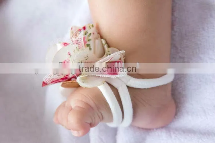 New Arrival Elastic Barefoot Sandals For Infant Hot pink Barefoot Socks Sandals Shoes Flowers Feet Toes Baby Bloom