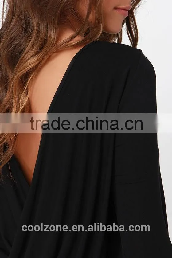 2015 fashion lady long sleeve twist back high neck backless blouse