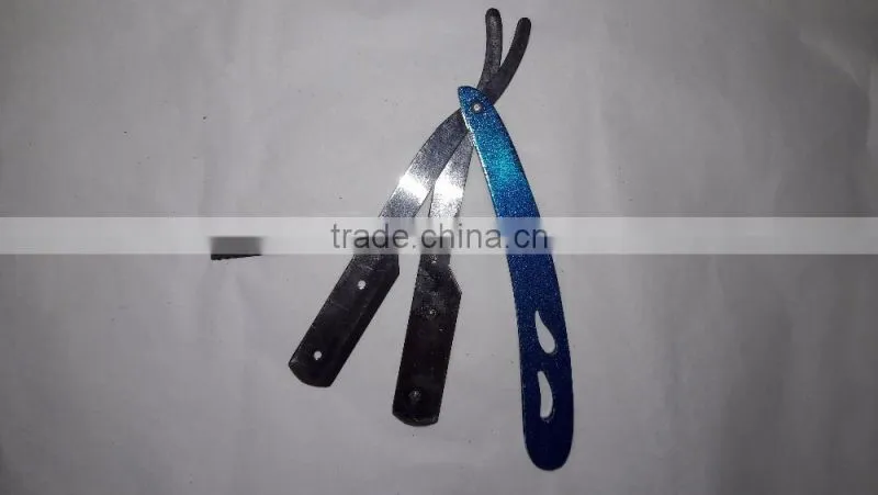 Professional Barbers shaving razors with blue handle stainless steel