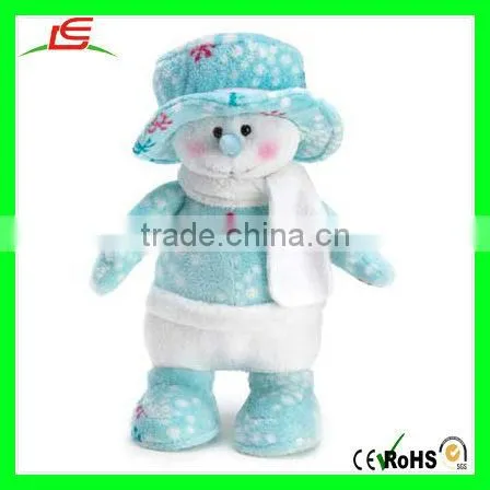 Blue Plush Christmas Snowman with Cloth and Hat
