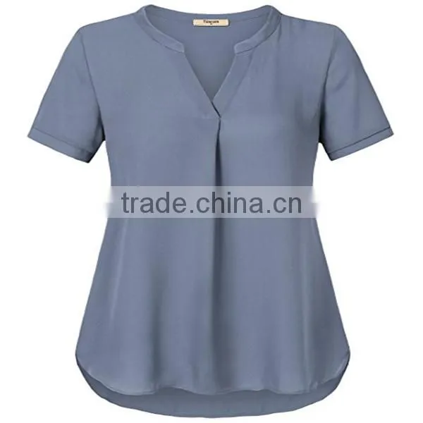 Wholesale apparel comfortable plain dyed lady sheer blouse