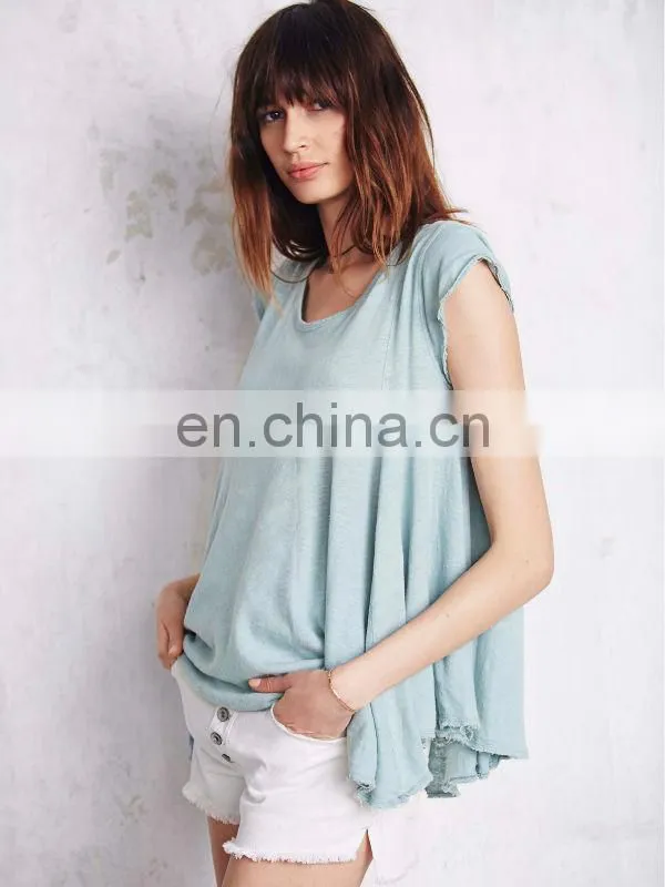 Short sleeve cotton jersey plain color ladie back cutout tops,high quality babydoll shirt
