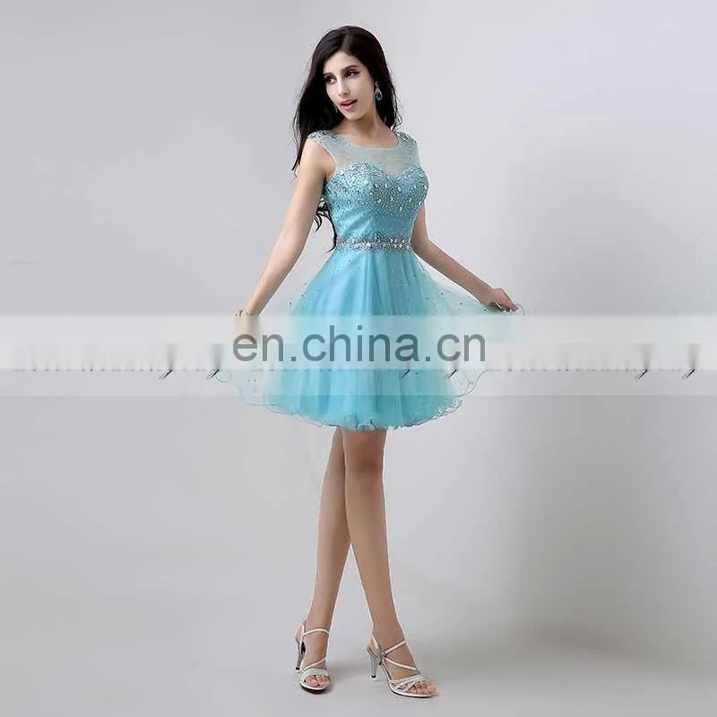 Wholesale Cap Sleeve Open Back Crystal Beaded Short Cocktail Dress Party Dresses AJ032