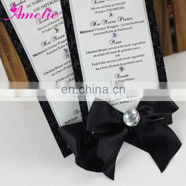 AMC003 2014 Handmade With Ribbon and Diamond Wedding MENU card