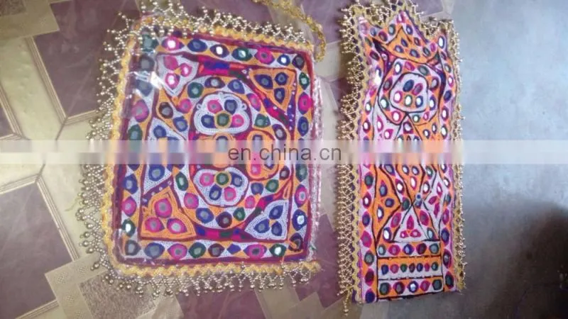 Colourful Indian vintage banjara neck yoke with embroidery and mirror work patches