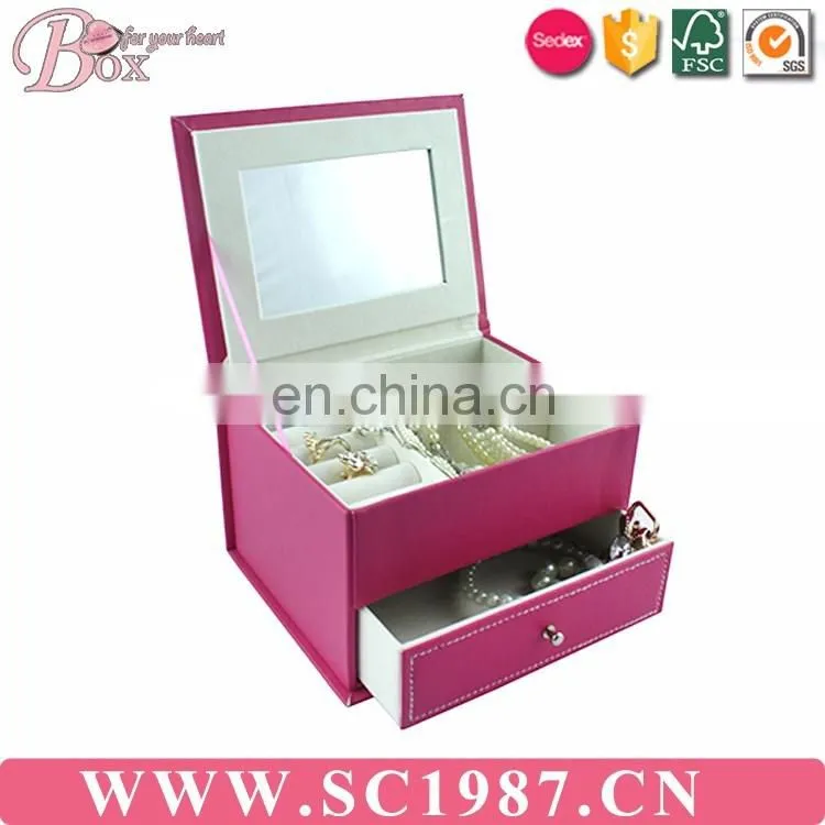 Magic pink drawer jewelry box with miror