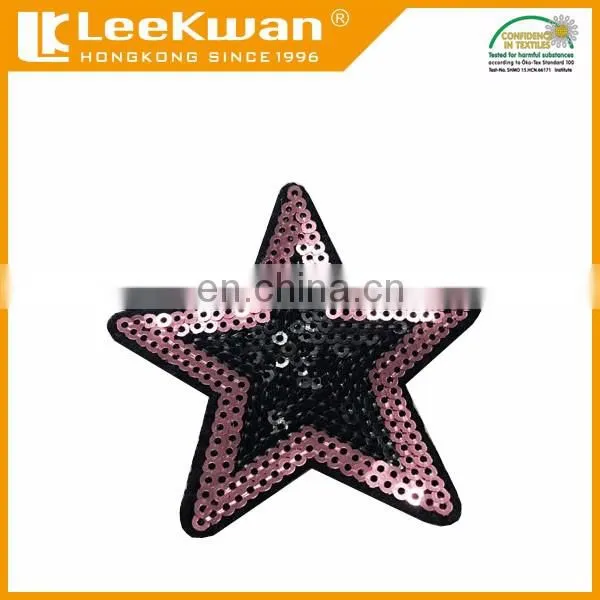 Two colors sequin embroidery star applique with sew-on backing