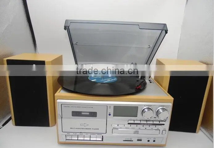 Wooden vinyl record wholesale with small MOQ, cassette player,USB turntable