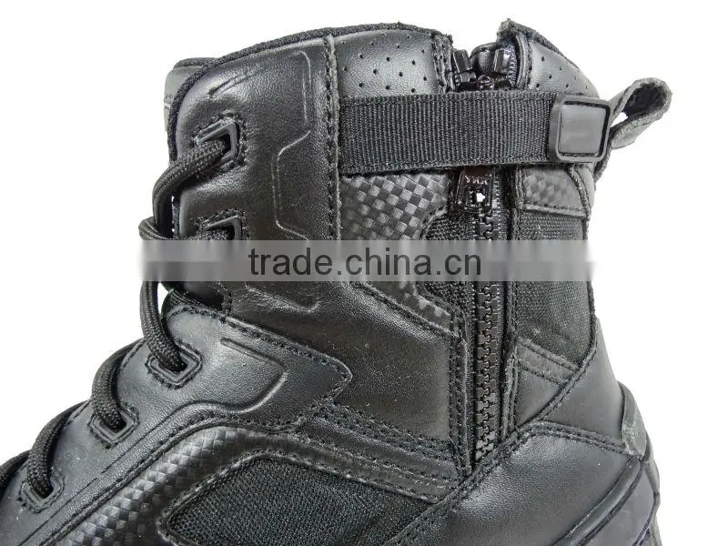 6 Inches black leather steel toe cap military boots with zipper