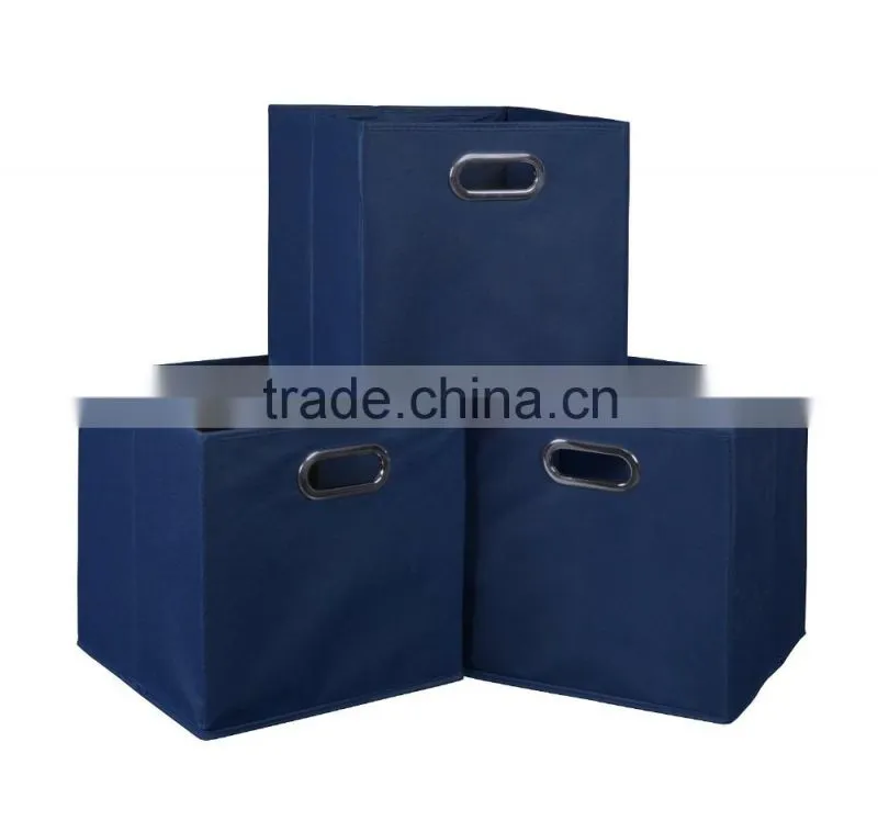 Non-woven Foldable Fabric Storage Bins box Set of 3 with 2 metal handles