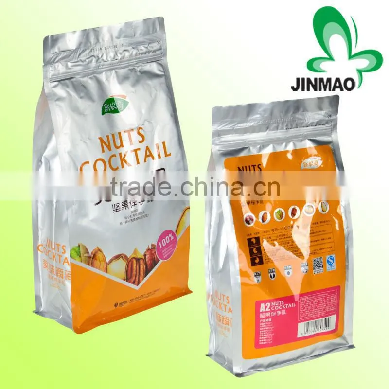 Laminating foil material packaging quad sealed food bag