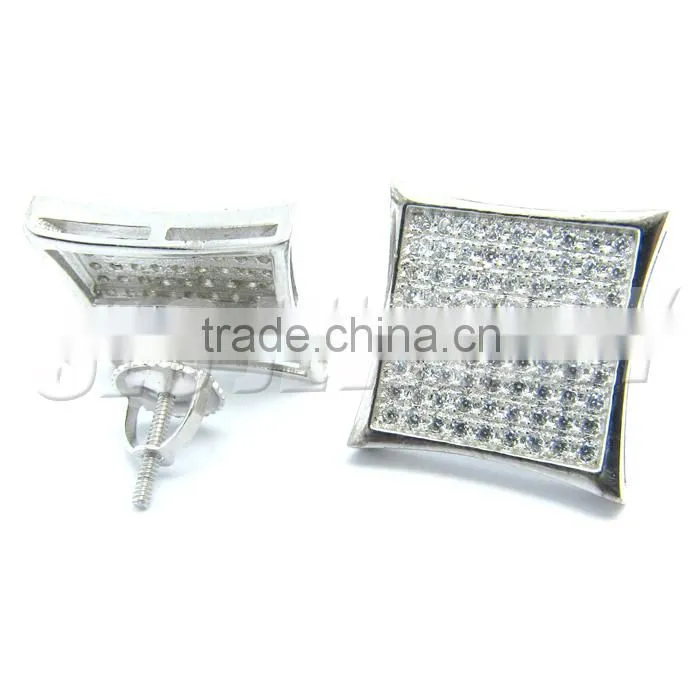 2015 most popular unisex square design 925 sterling silver earrings with aa CZ stones