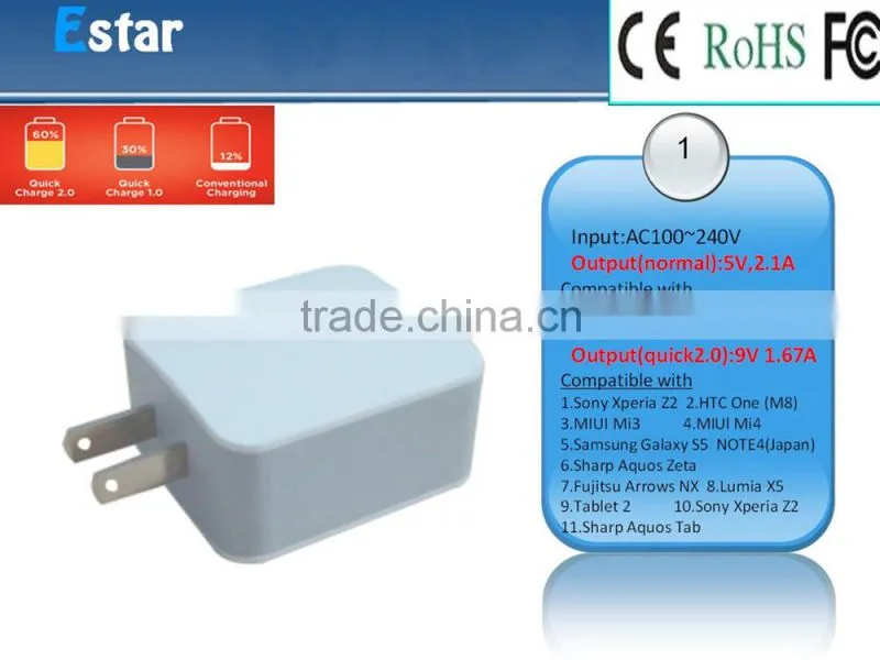 New!!! 9V 1.67A Quick cell phone charger Saveing 60% charger time with CE,RoHS,FCC