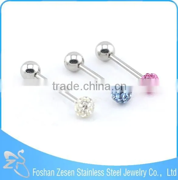 Fashionable design medical steel epoxy mutil crystal ball sparkle tongue ring