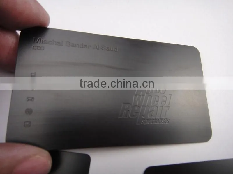 High quality stainless steel black laser carve metal name cards