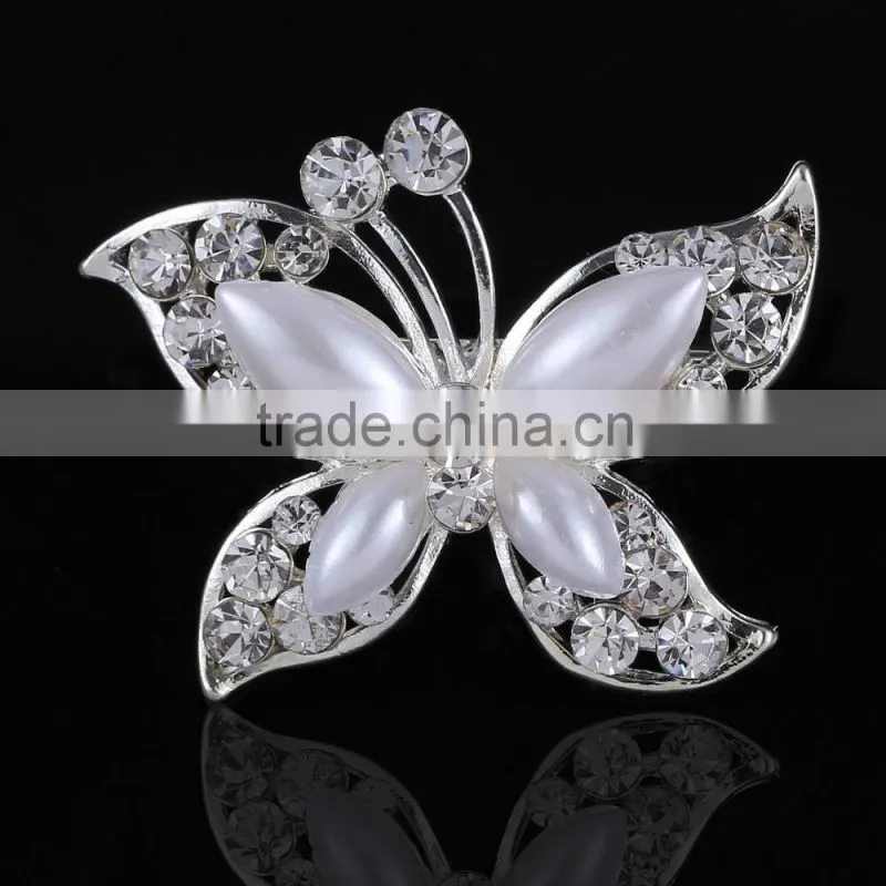 Bridal Hair Rhinestone Brooch Pins,Butterfly Brooch With Pearl