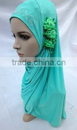 H061 latest muslim hijab with 3 pieces flower,islamic scarf