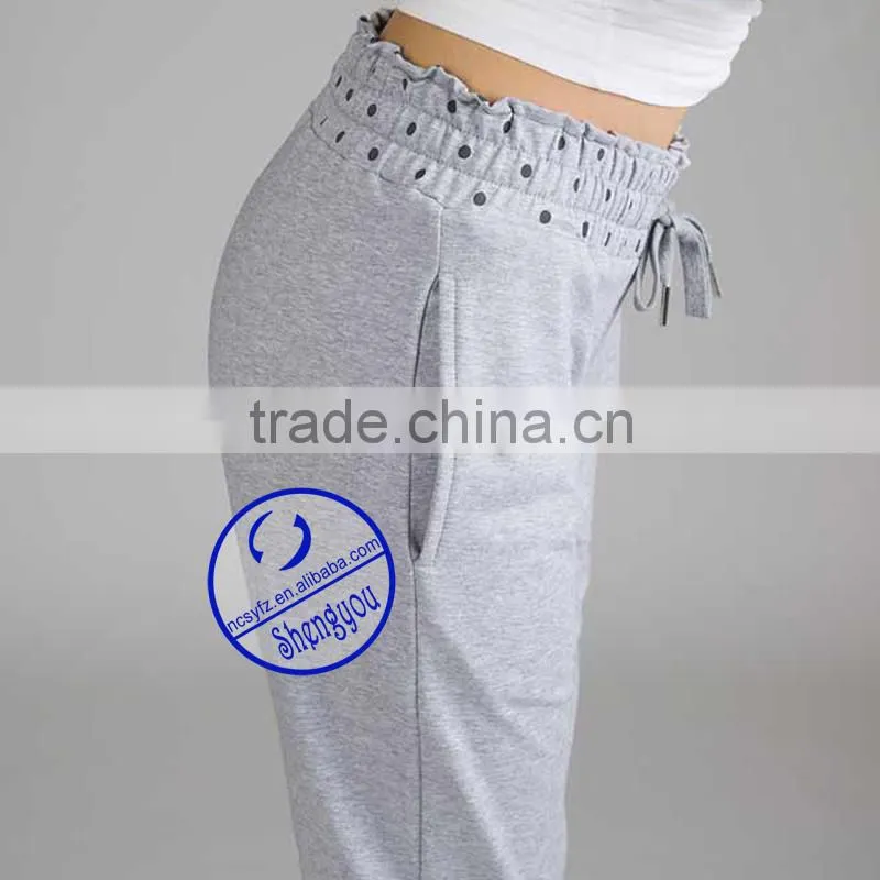 Wholesale custom 100% polyester grey women yoga sweat pants