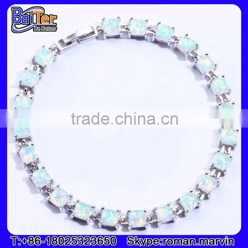 Wholesale Women Jewelry 925 Stelring Silver Synethic Fire Opal Bracelet