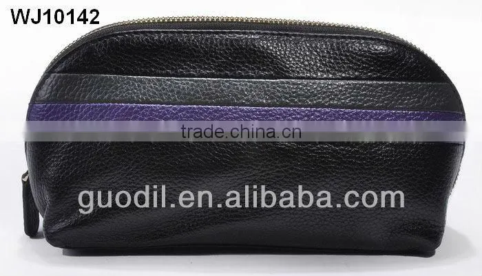 Color block pebble genuine leather zip around leather wallets