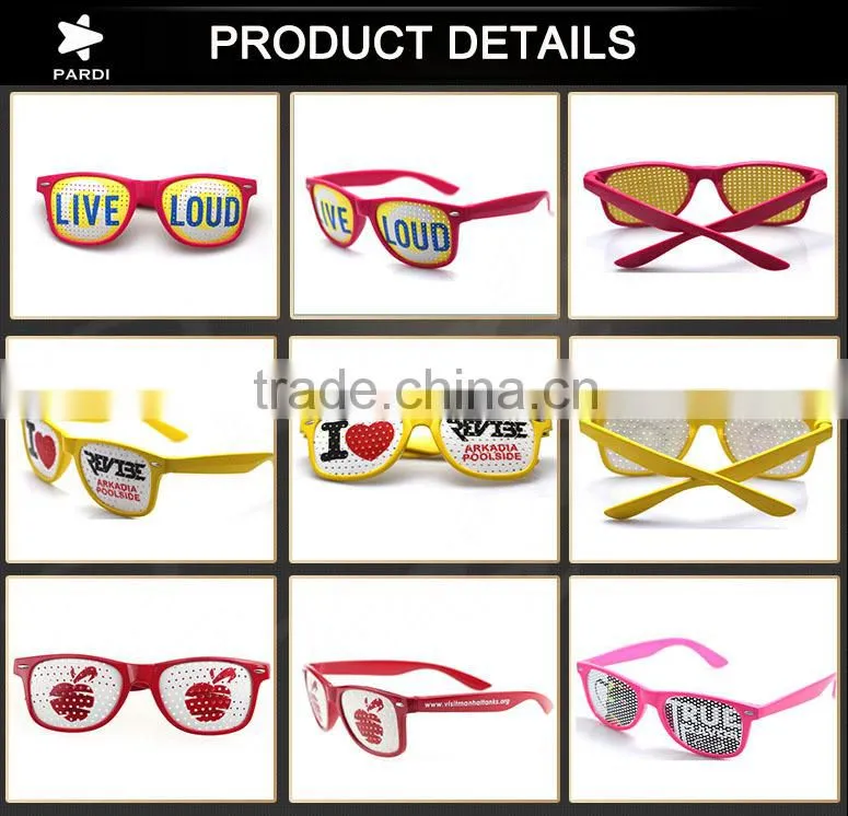 Hot Sell Lens Printing Sunglasses With Custom Logo Lens Pinhole Sticker funny party glasses