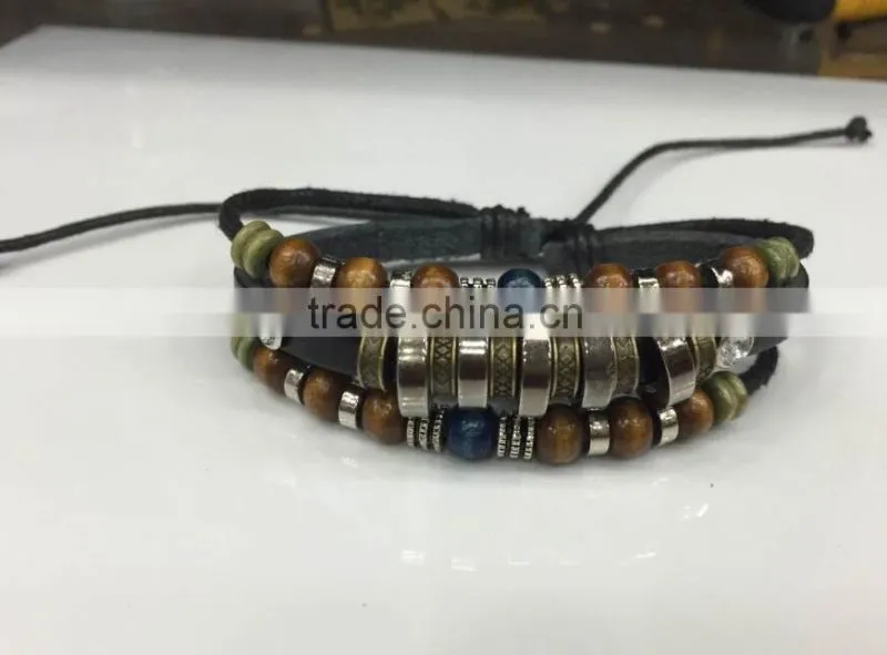 2015 cheap high quality customized multicolor evil eye bracelet evil eye bead beaded wrap leather bracelet