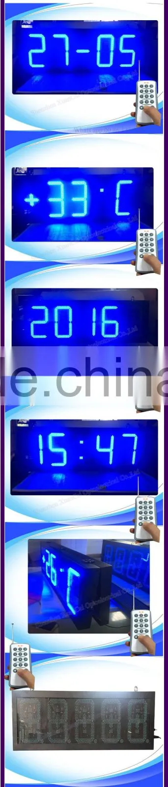 wireless RF Blue color 12 inch Time /Temperature/ Year/Date/Countdown timer LED double side digital display board