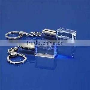 Wholesale custom 3d laser engraved blank led crystal keychain/key ring /keyholder for souvenir gift