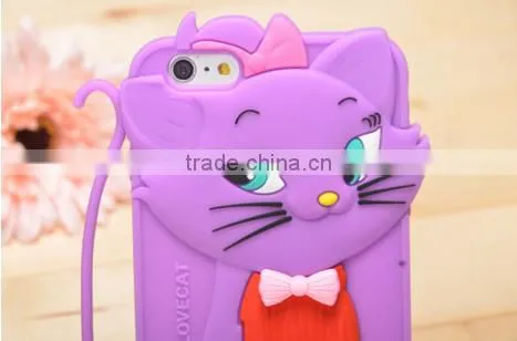 Cute 3d cat design cartoon mobile phone silicone case for samsung iPhone 6/6s