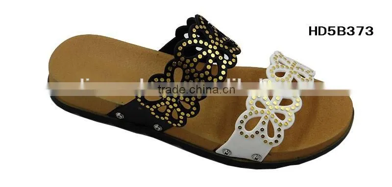 2016 Durable Ladies New Design Flat PCU Blowing Two Strap Slide Sandal Slippers