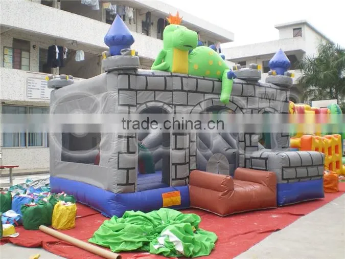 commercial inflatable dinosaur combo, castle with slide
